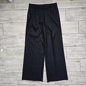 Ann Taylor Linen Blend Wide Leg Black Pleated Trouser Pant Office 6